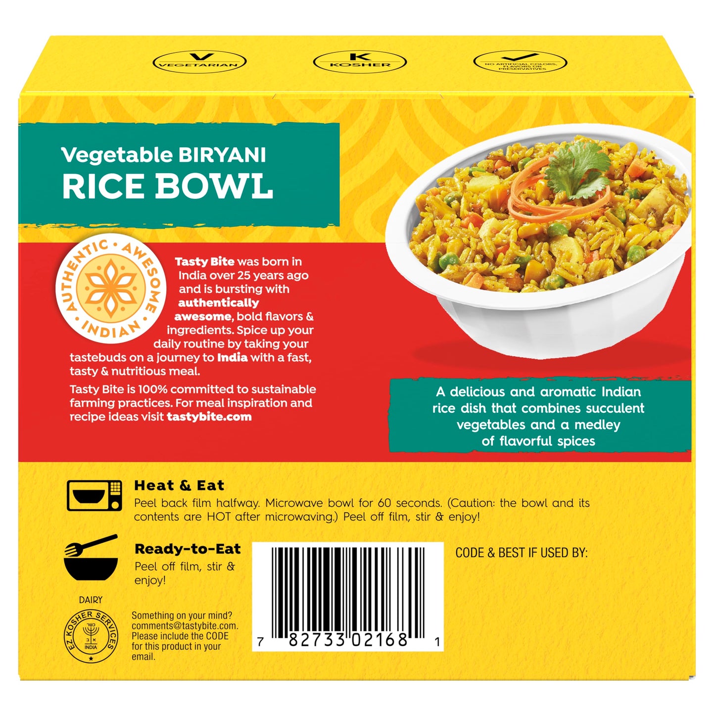 Tasty Bite Vegetable Biryani Rice Bowl, Ready to Eat, Microwaveable, Gluten Free, 7 Ounce (Pack of 6)