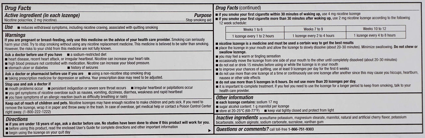 Kirkland Signature Quit 2 Nicotine Polacrilex Lozenges, Cherry Flavor, 270 Count