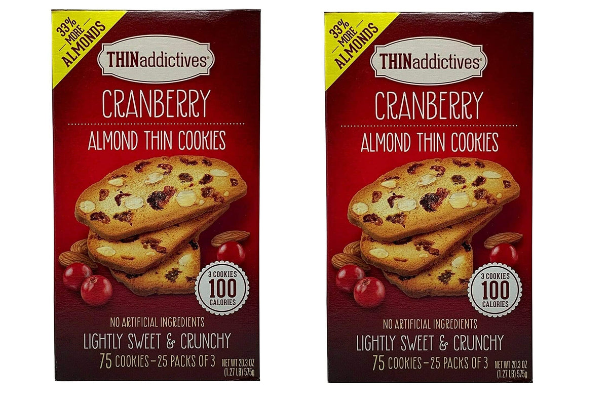 Thin Addictives Cranberry Almond Thin Cookies (33% More Almonds) 2 bxs. x 1.27 lbs (Pack of 2) Two Pack