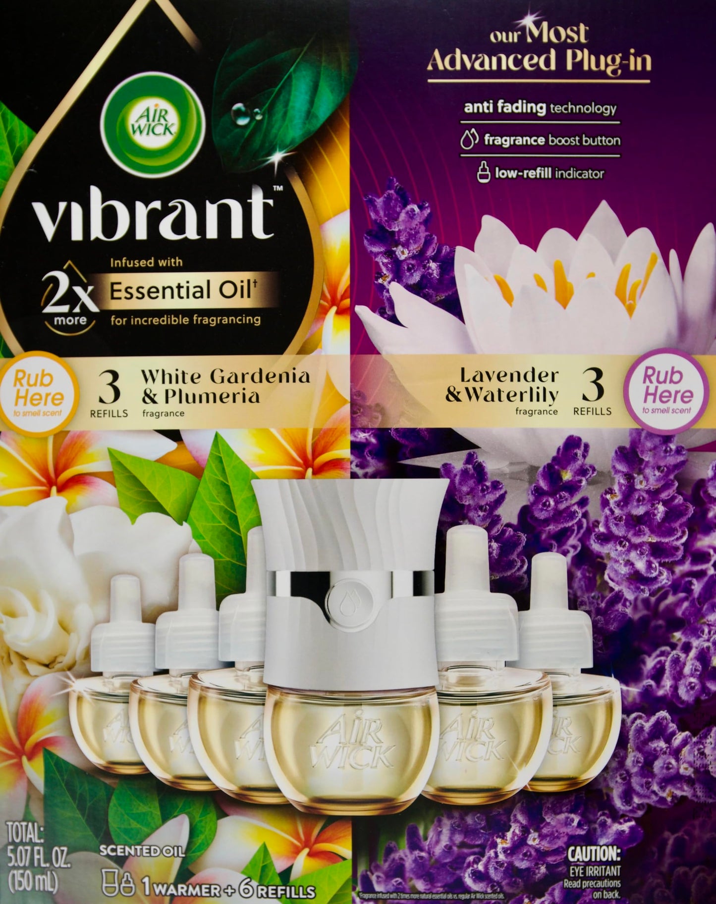 Air Wick Vibrant White Gardenia & Plumeria and Lavender & Waterlily, 6 Refills & 1 Warmer, 5.07 FL OZ