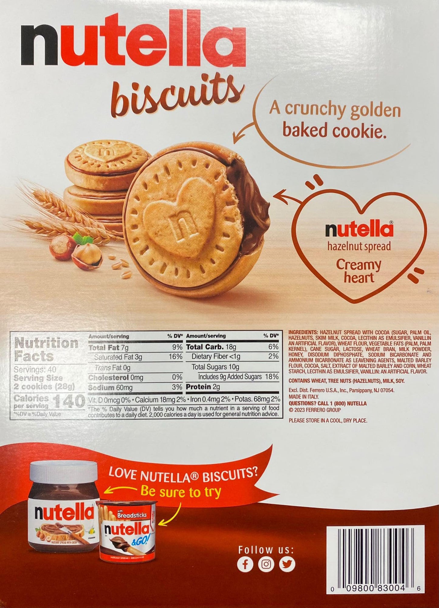 Nutella Biscuits, Hazelnut Spread With Cocoa, cookie with a creamy heart of Nutella - 4-9.7 Oz Bags/Total Net WT 38.8 oz