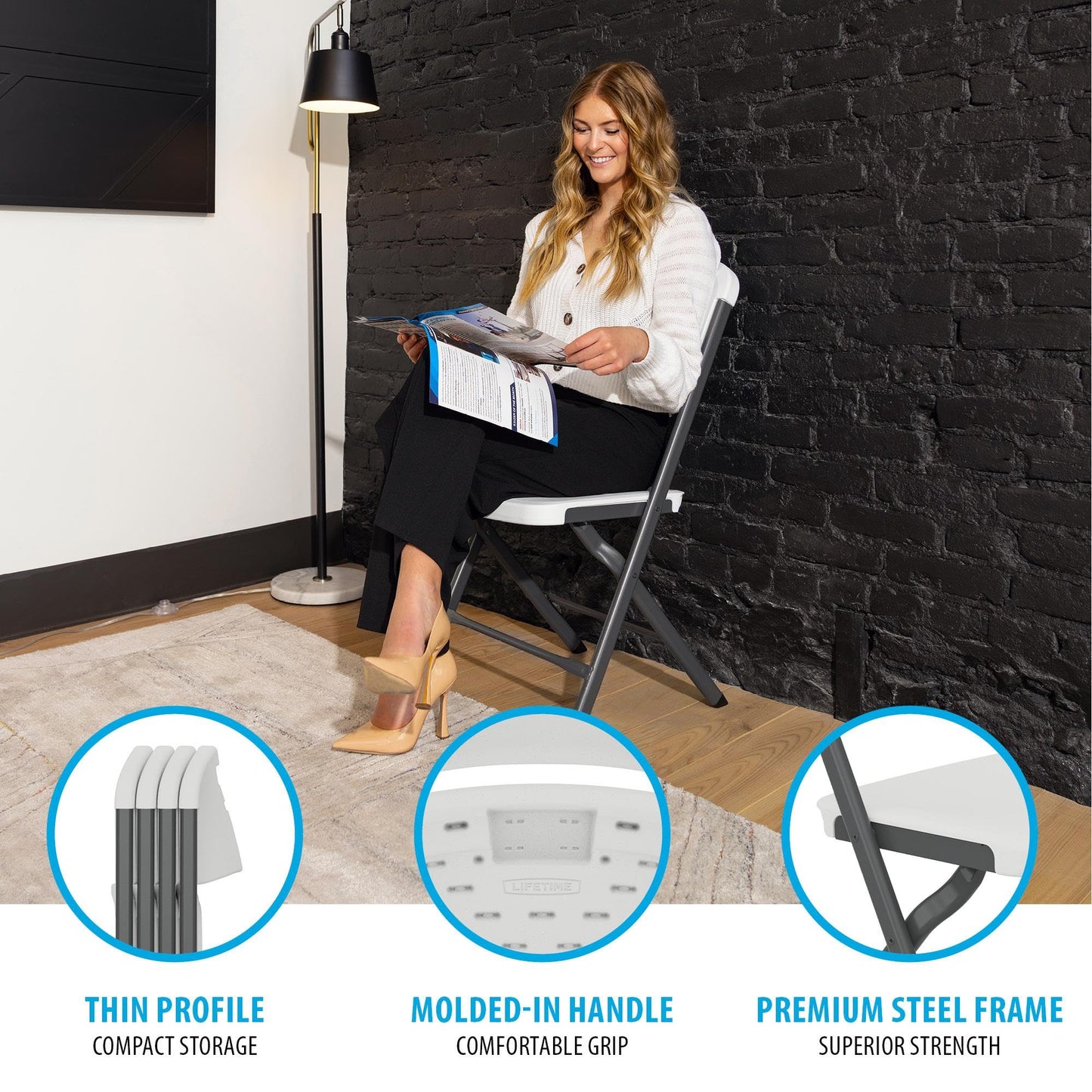 Lifetime Folding Chairs, Heavy Duty Foldable Chair Contoured for Comfort, 4-Pack