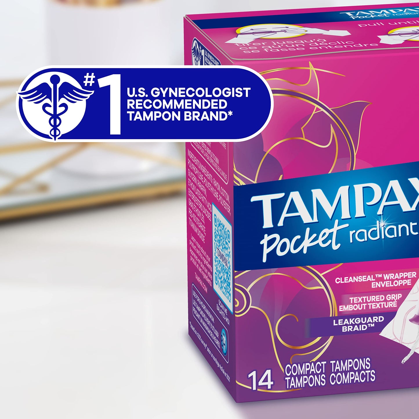 Tampax Radiant Tampons, Super Absorbency, with Leakguard Braid, Unscented, 14 Ct