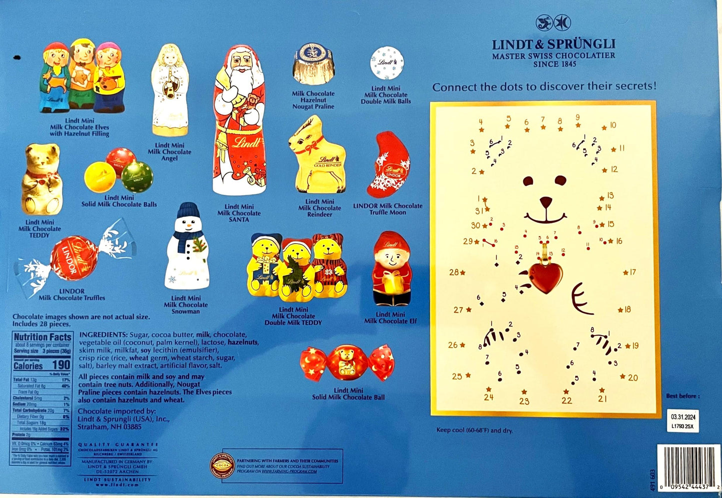 Lindt Christmas Advent Calendar 2023, Assorted Chocolates, 10.2 OZ, sealed.