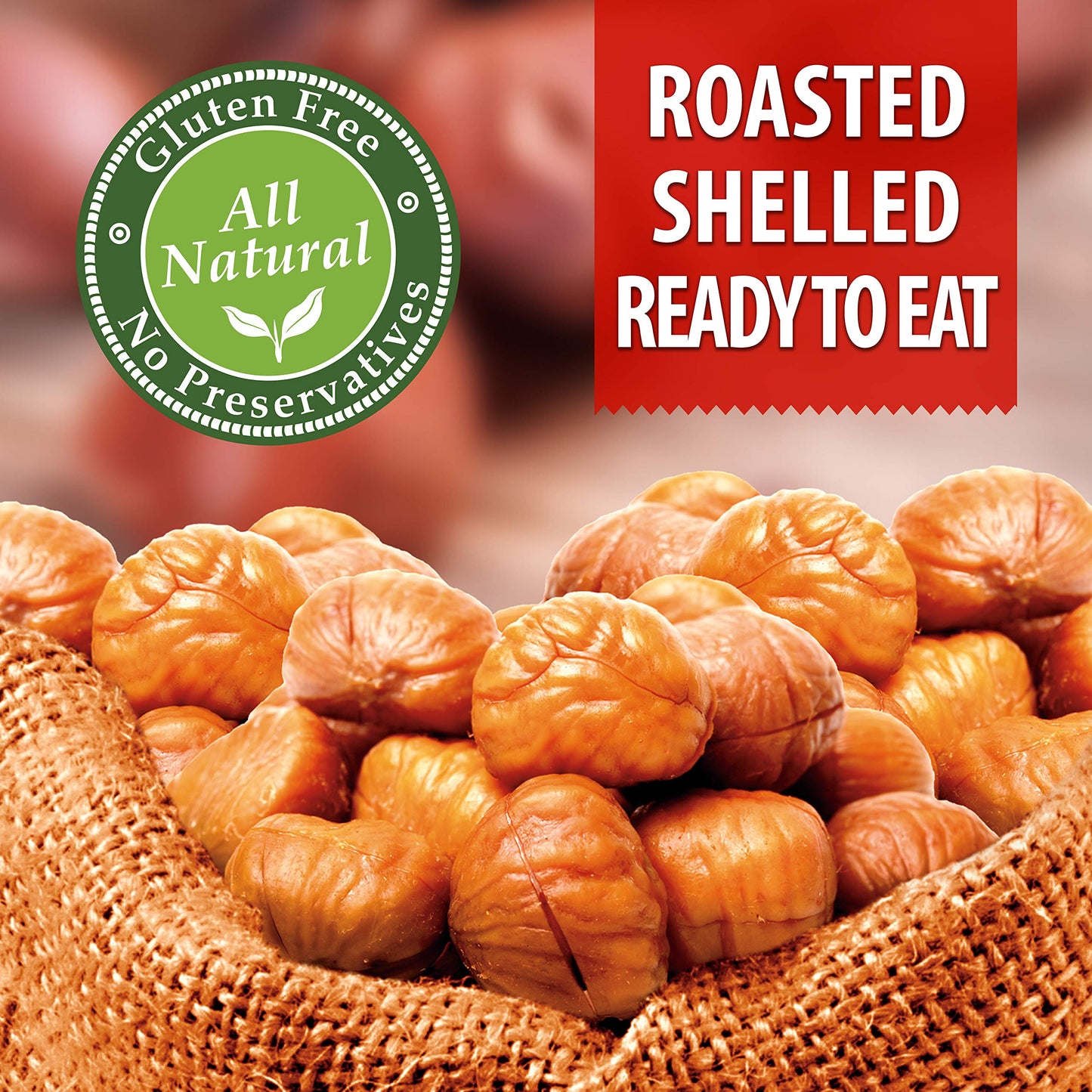 Galil Organic Roasted Chestnuts - 3.5 Oz Bags (Pack Of 6) - Shelled - Ready To Eat Snack, Gluten Free, All Natural, No Preservatives - Great for Snacking, Baking & Cooking - 100% Vegan