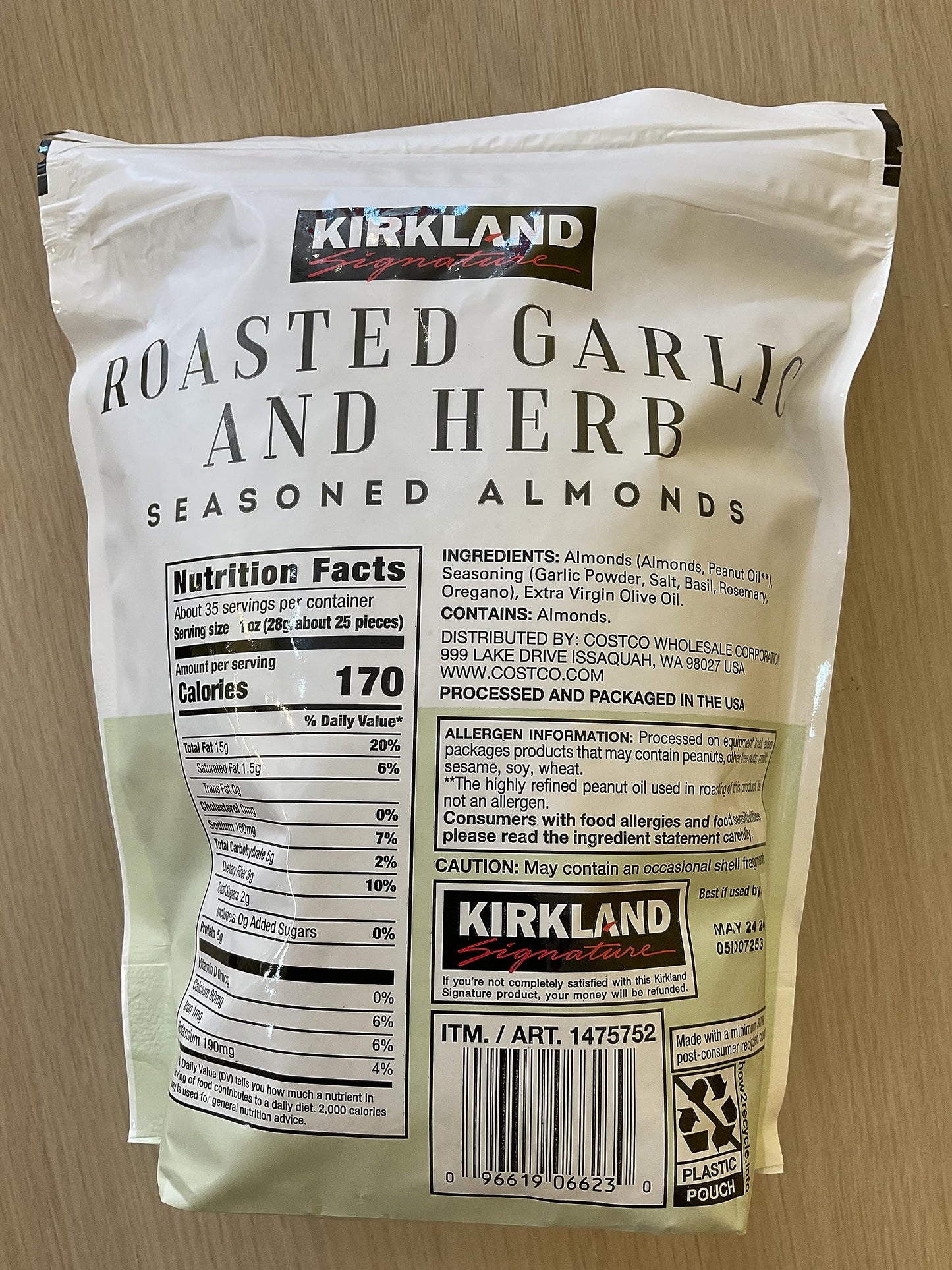 Kirkland Signature Roasted Garlic & Herb Almond 1bag 2.2LB