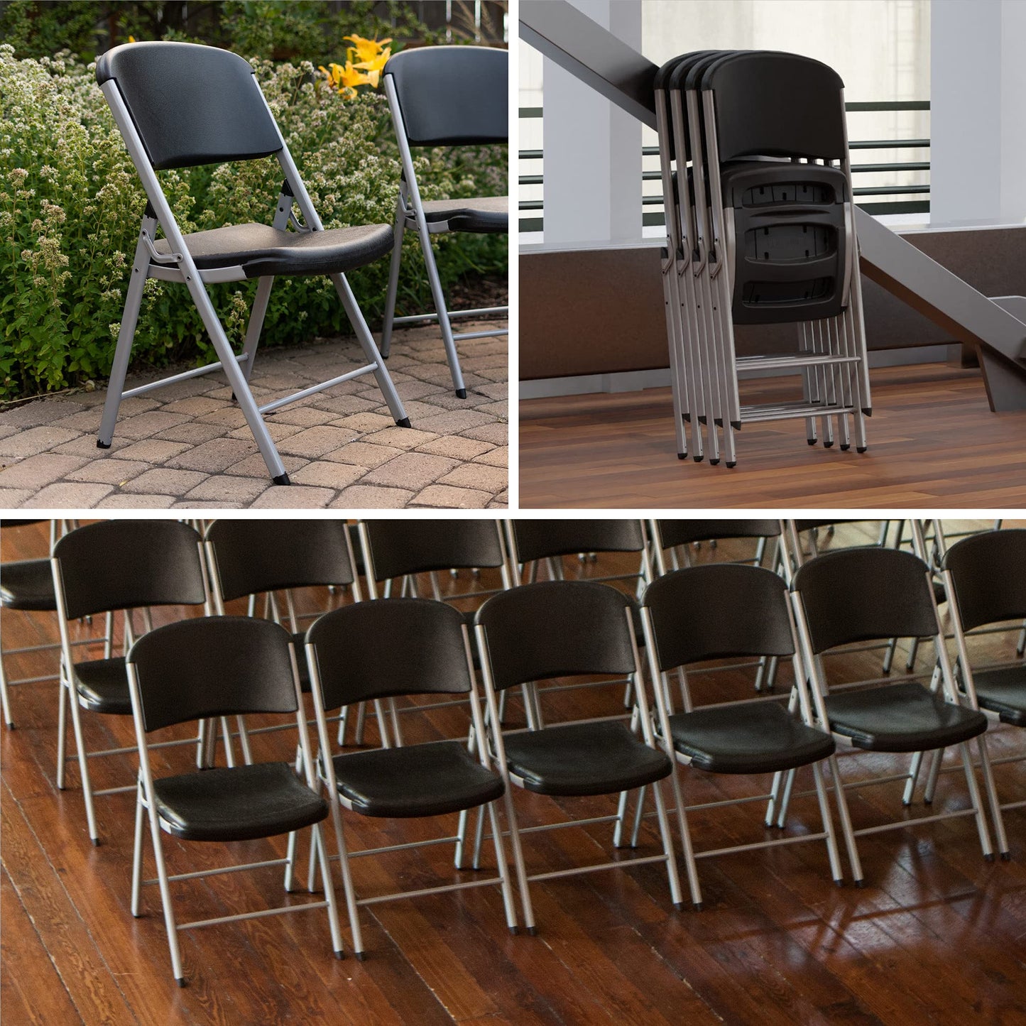 LIFETIME 80407 Commercial Grade Folding Chairs, 4 Pack, Black/Silver