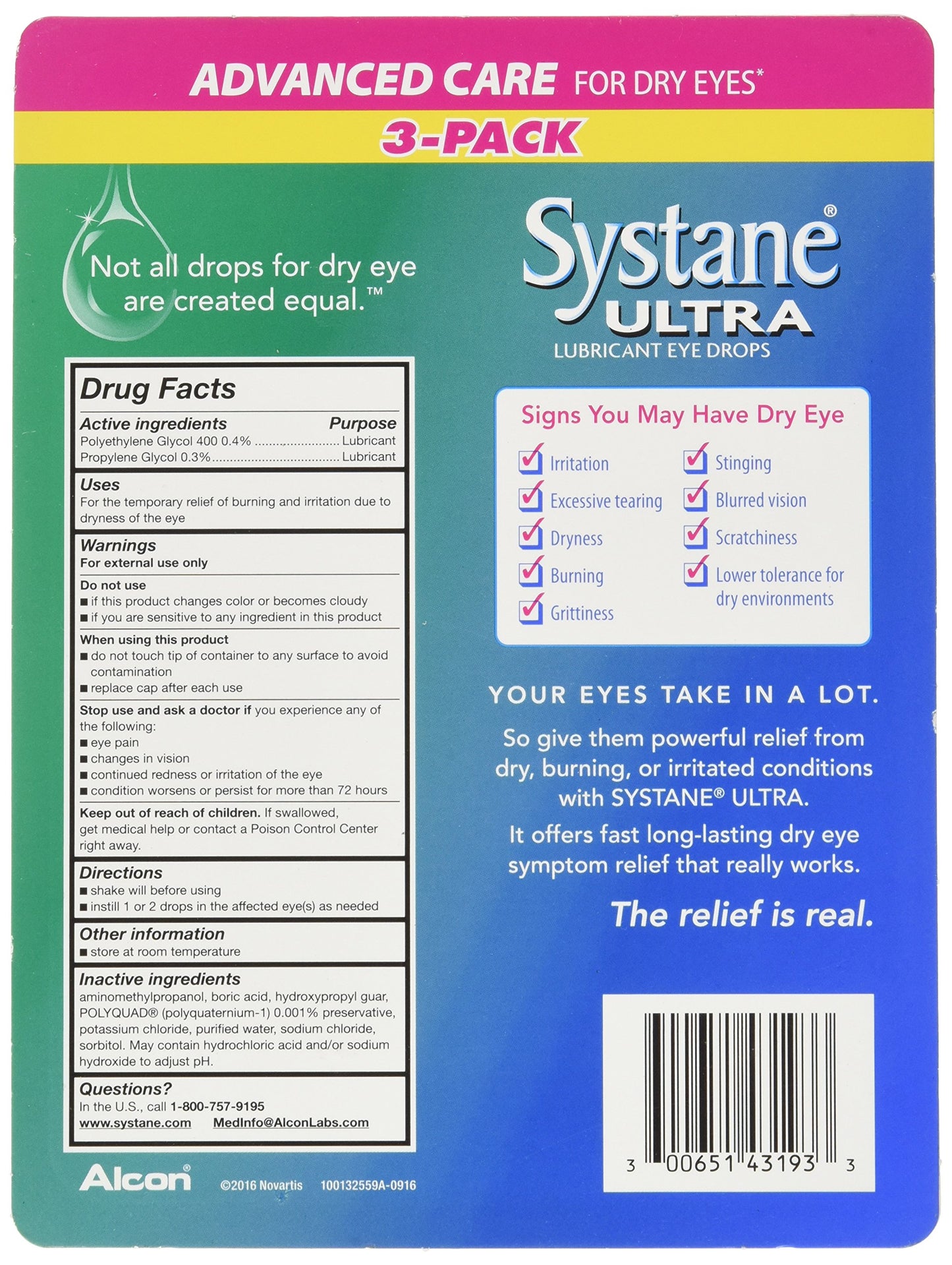 Systane Ultra Lubricant Eye Drops, .33 fl oz (10 ml) Bottle ( Pack of 3)