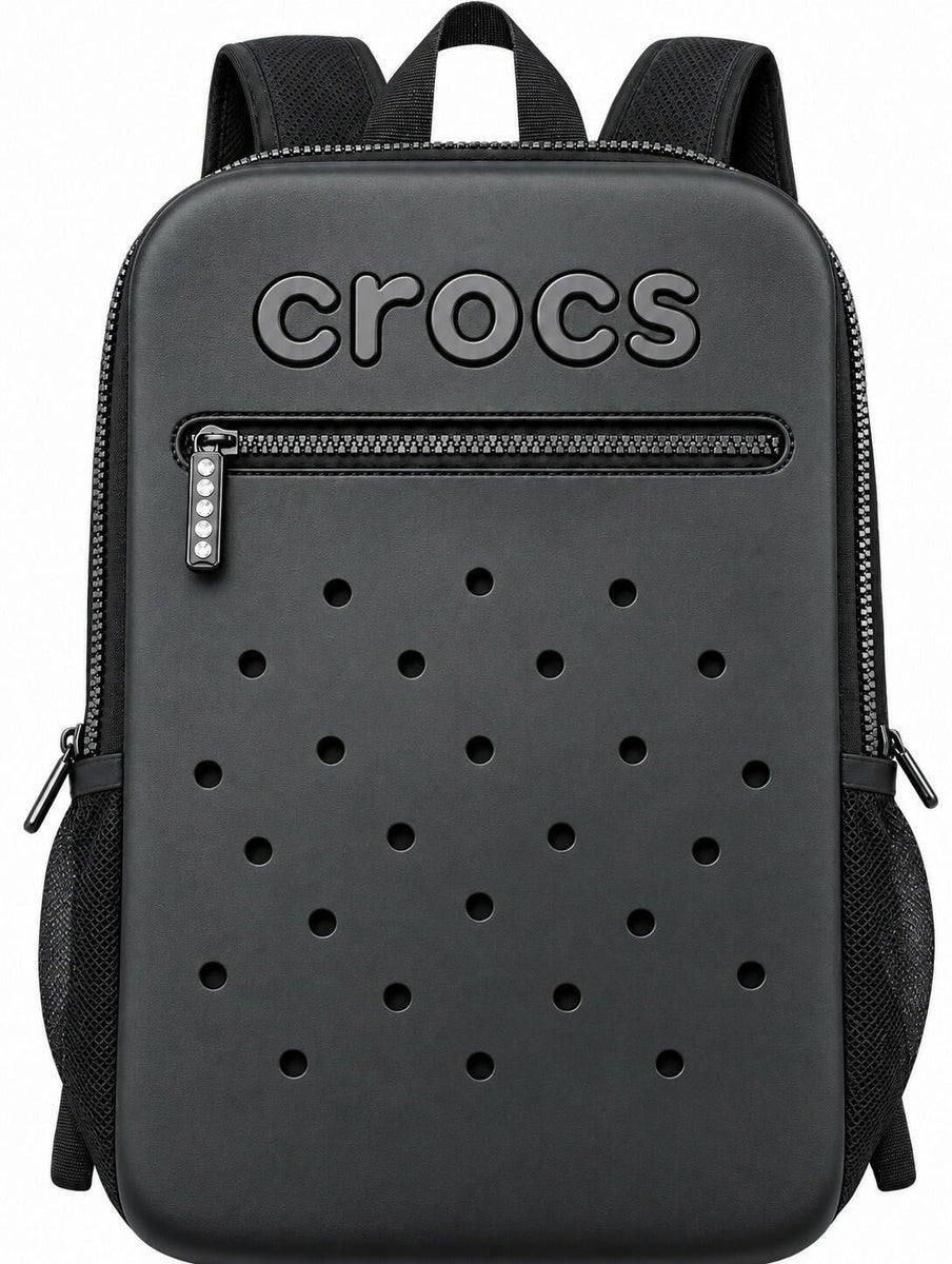 Crocs Backpack Black Laptop School Book Bag Large Zip Pockets Padded Straps NWT