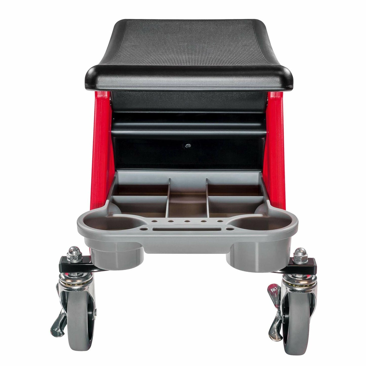Powerbuilt Heavy Duty Roller Mechanics Seat and Brake Stool with 4-in. Rubber Swivel Casters Roll Over Anything, Big Seating Platform, Slide Out Tool Trays and Drawer 300 lb. Capacity – 240036