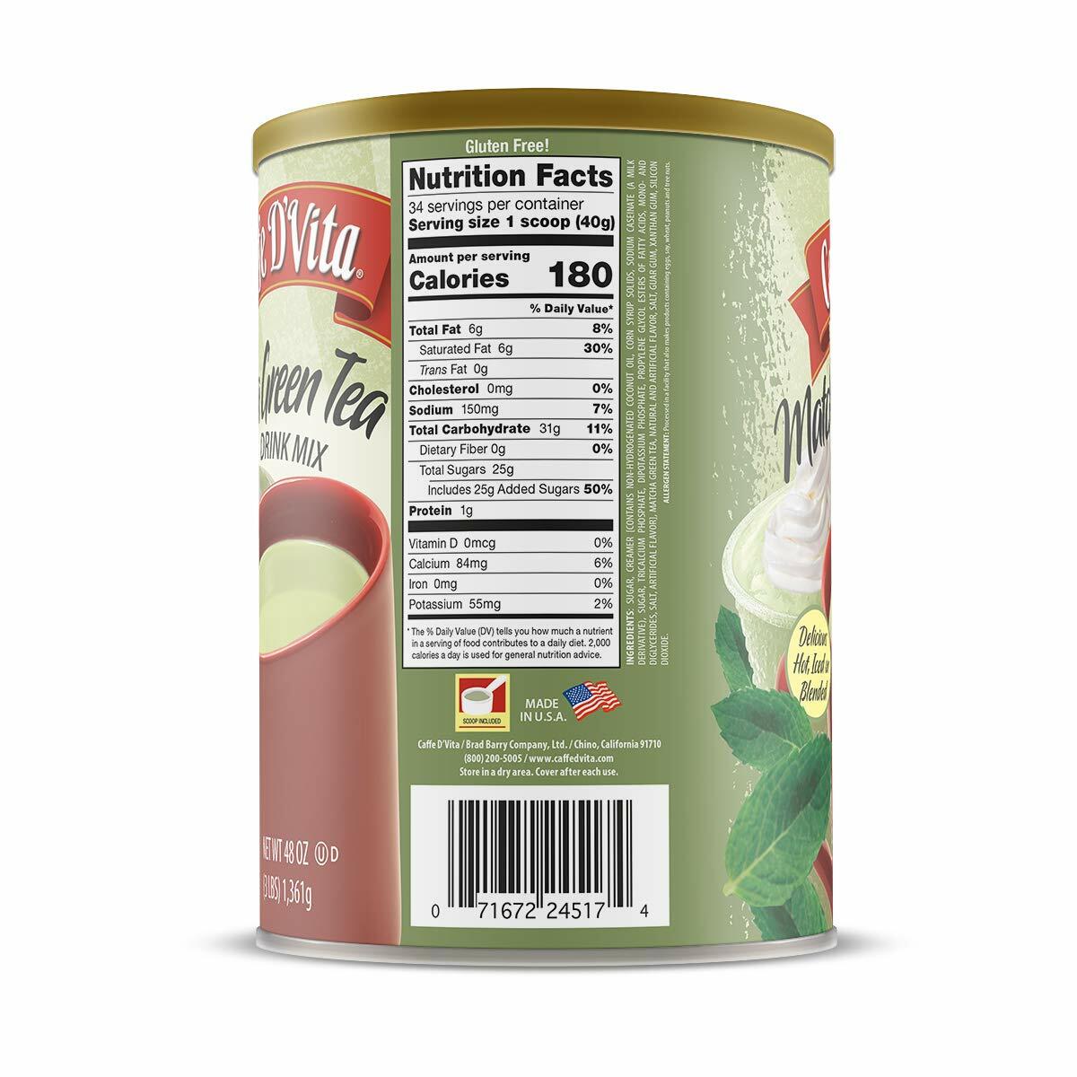 Caffe D'Vita Matcha Green Tea Drink Mix 3 lb. (48 oz.) can