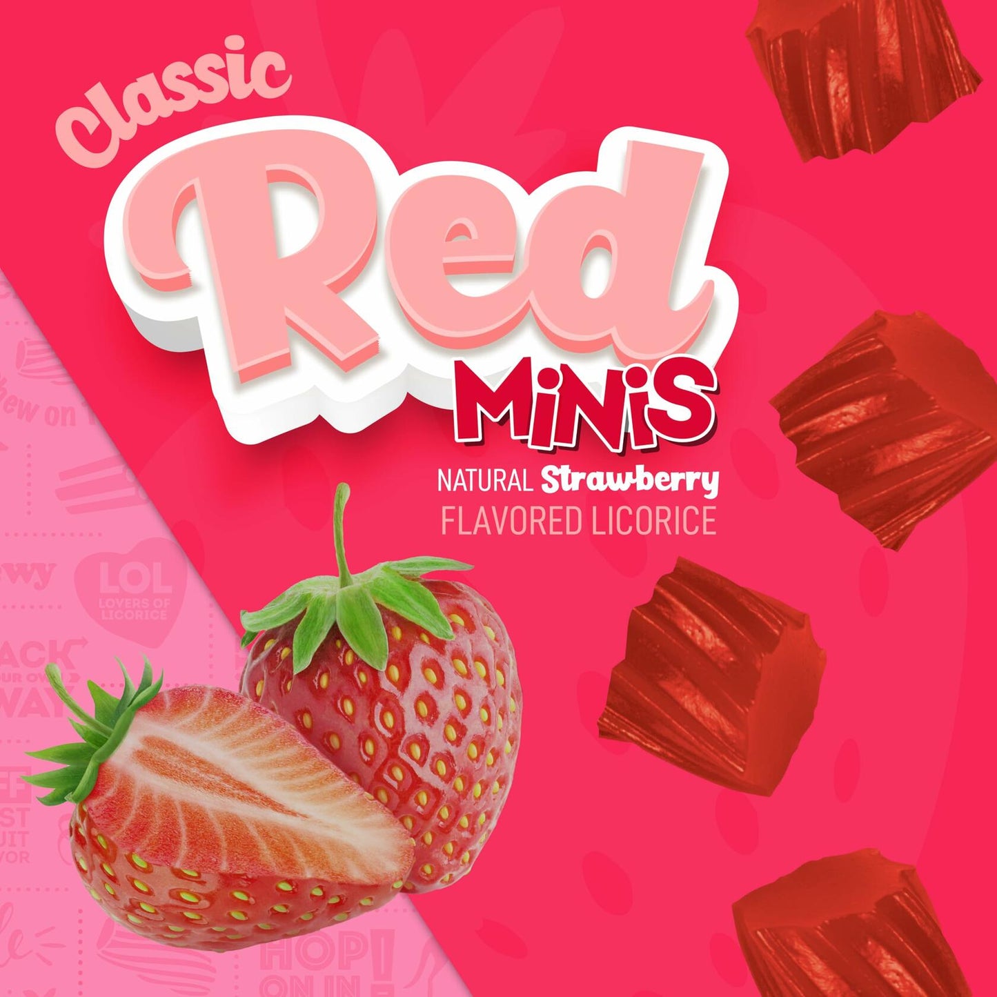 Wiley Wallaby Classic Red Mini Licorice Bites 3.5 Ounce Gourmet Soft & Chewy Australian Strawberry Licorice Candy Bags, 18 Pack