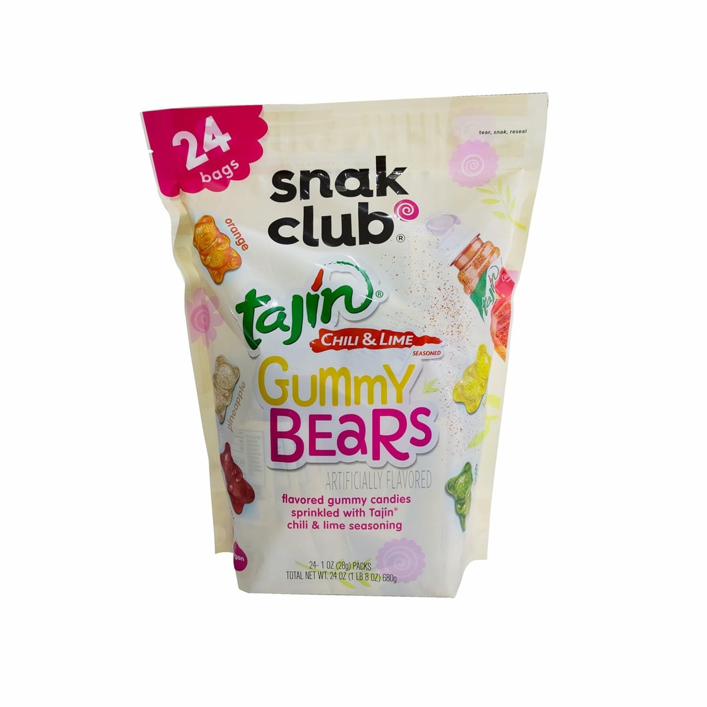 Snak Club Tajin Gummy Bears Chili & Lime Seasoned Gummy Candy Snack, Jumbo Pack 24oz (680g), Mild/Clasico, Vegan & Gluten Free Gummies!
