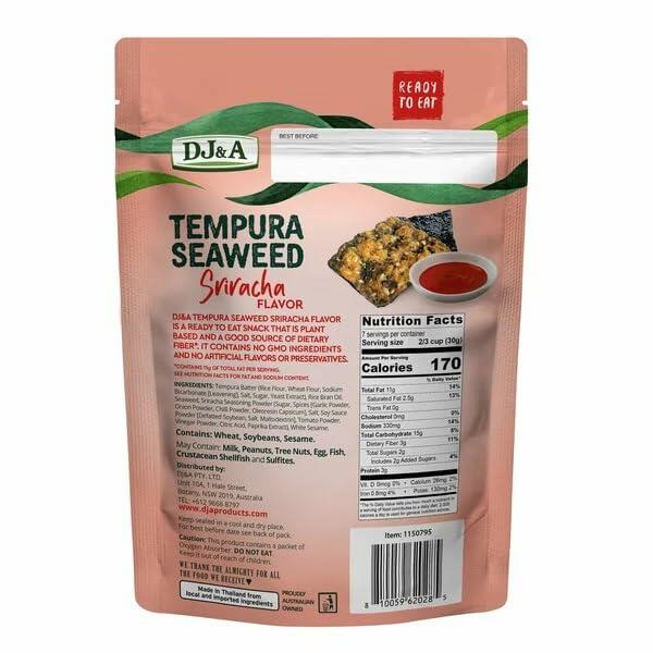 DJ & A Tempura Siracha Flavored Seaweed, 7.41 Ounce