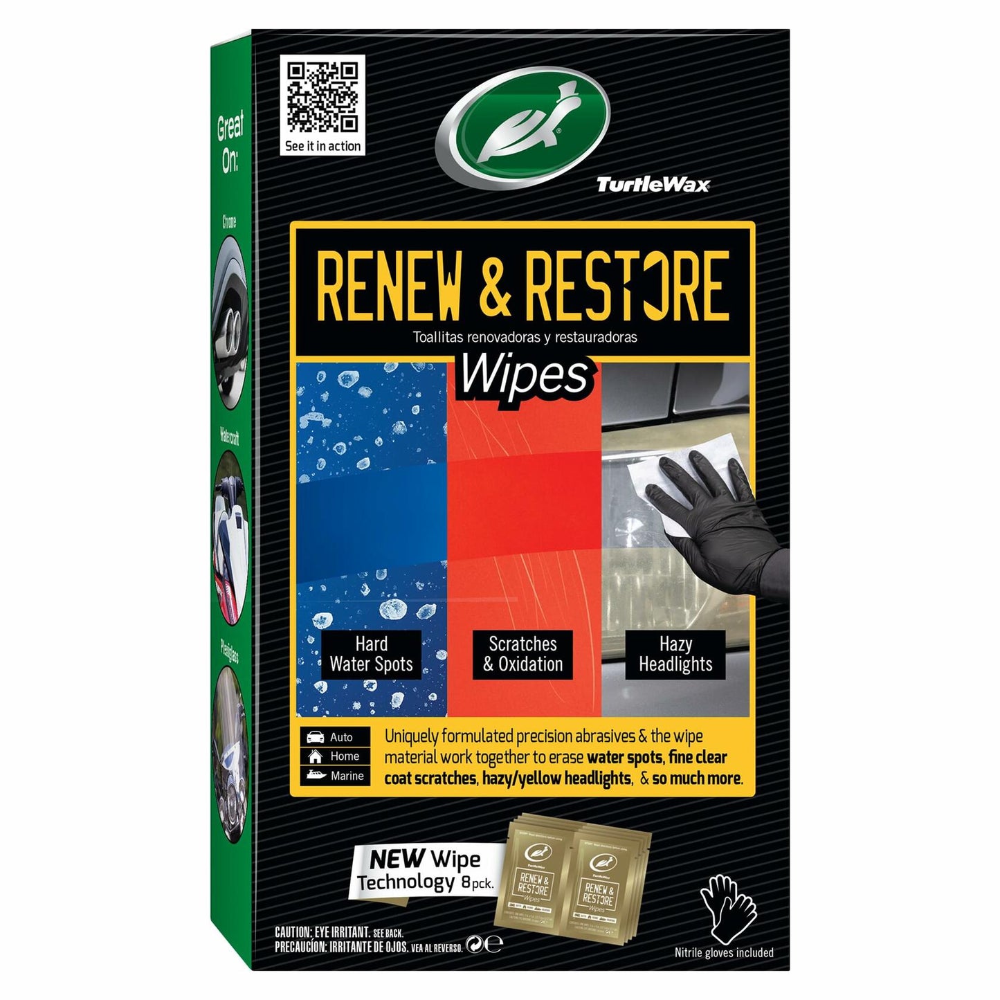 Turtle Wax 54349 Renew and Restore Wipes, Car Paint Scratch Removal, Works on Water Spots, Headlight Oxidation, Glass, Metal and More, Pack of 8 Wipes