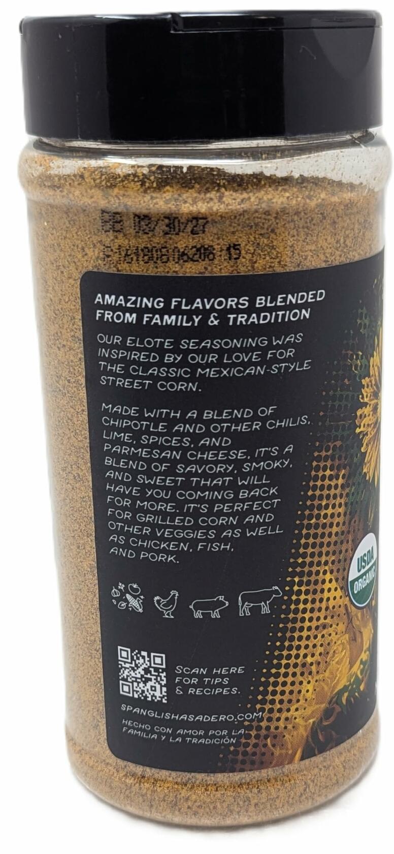 Spanglish Asadero Elote Seasoning – Organic Mexican Street Corn Blend with Chipotle, Lime & Parmesan