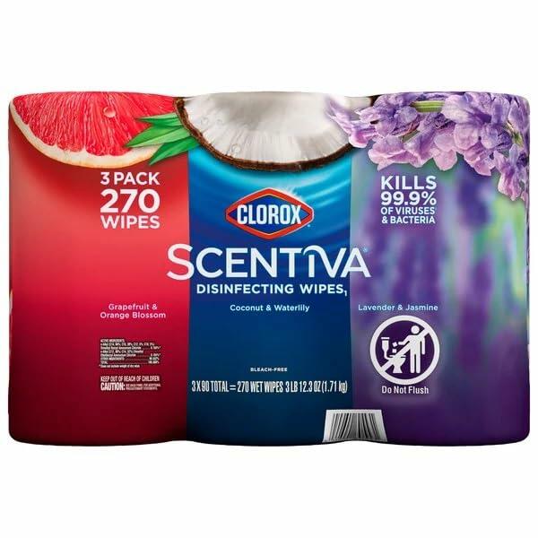 Clorox Scentiva Disinfecting Wipes, 90 Count (Pack of 3)