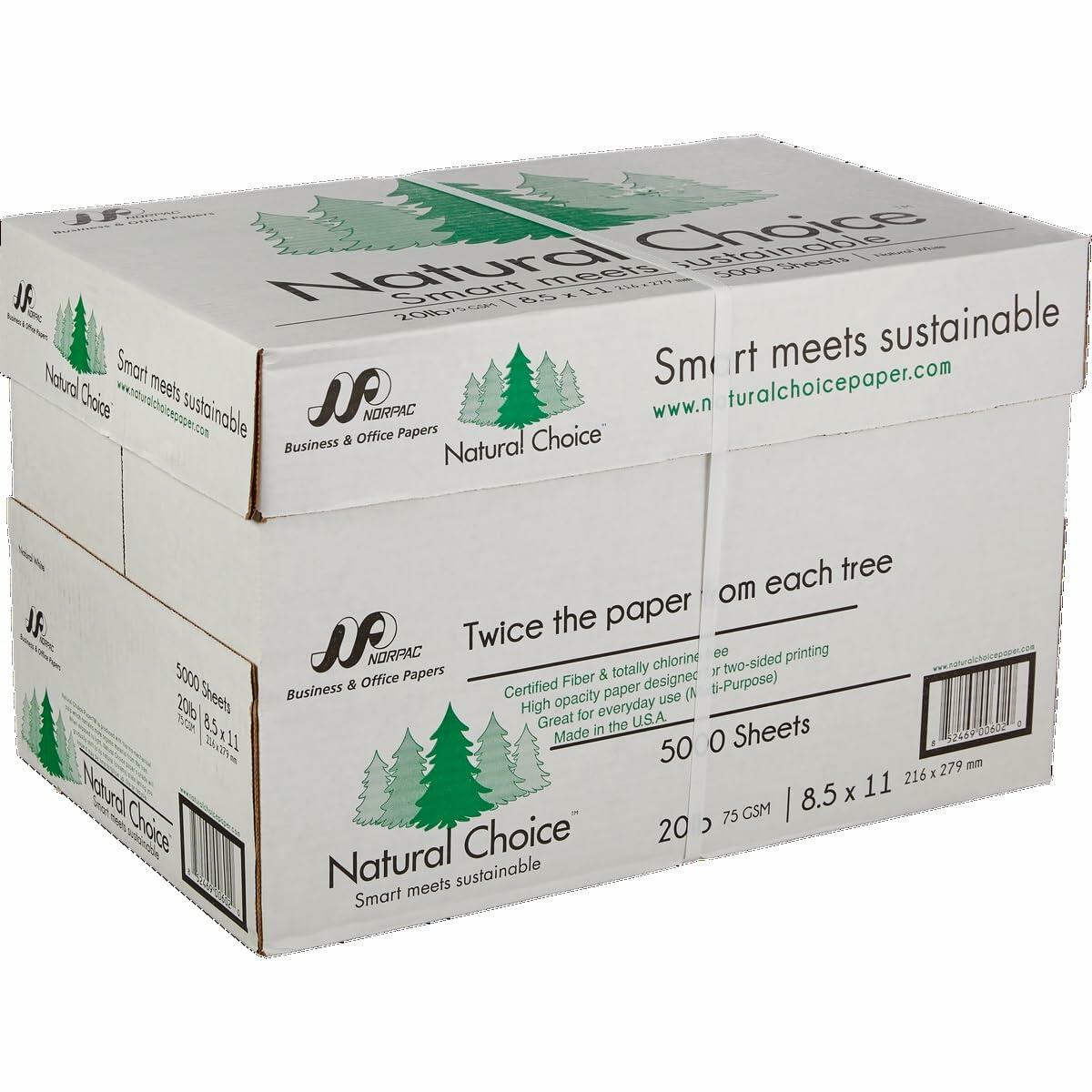 Natural Choice Multi-Purpose Copy Paper, 20 lb, Letter, White, 5000 Sheets