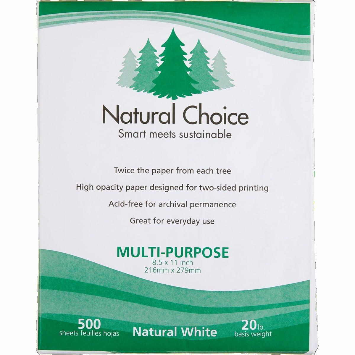 Natural Choice Multi-Purpose Copy Paper, 20 lb, Letter, White, 5000 Sheets