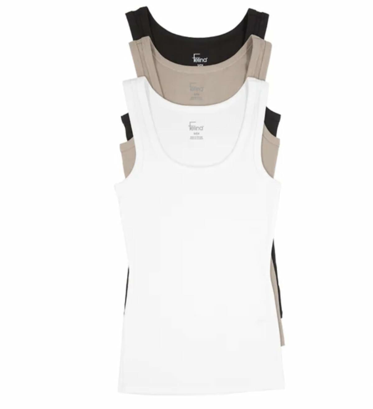 Felina Women's 3 Pack Ribbed Tank Tops (US, Alpha, Medium, Regular, Regular, Black Multi (Black, Tan, White))