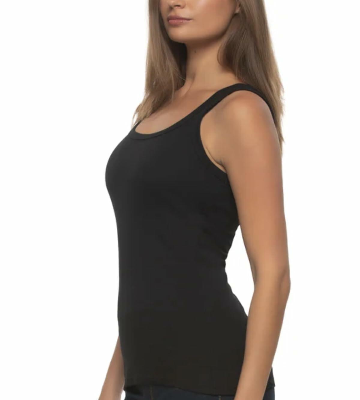 Felina Women's 3 Pack Ribbed Tank Tops (US, Alpha, Medium, Regular, Regular, Black Multi (Black, Tan, White))