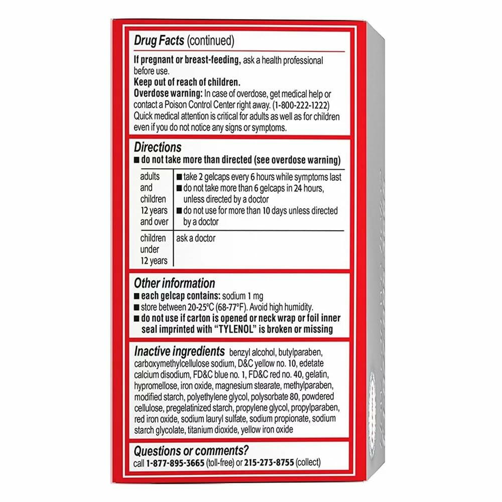 Tylenol Extra Strength Rapid Release Gelcaps, 100 Count Bottles (Pack of 2)