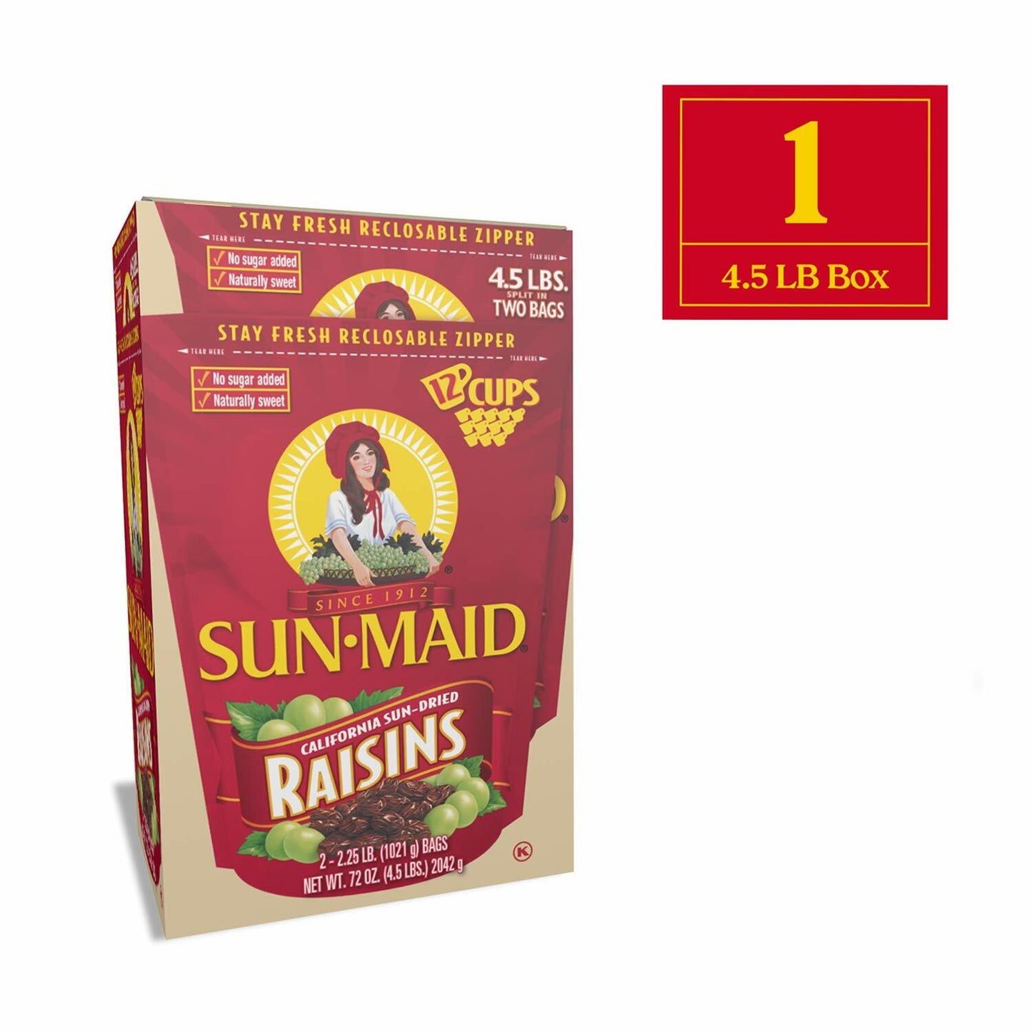 Sun-Maid California Sun Dried Raisins- Dried Fruit Snacks- Healthy Snacks of Kids - 72 oz (4.5 lbs) (Pack of 2)