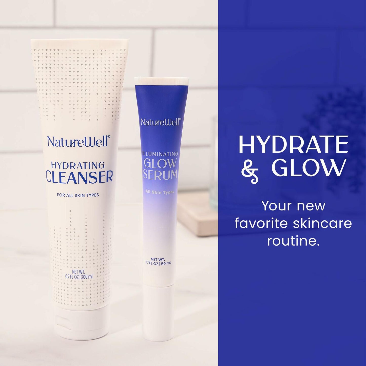 NATUREWELL Hydrating Cleanser & Illuminating Glow Serum Skincare Duo, Nourishes & Moisturizes While Providing A Natural Luminous Finish, For All Skin Types