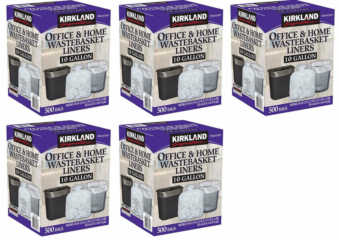 Kirkland Signature 10 Gallon Clear Wastebasket Liner, 5 Pack (500 Bags)