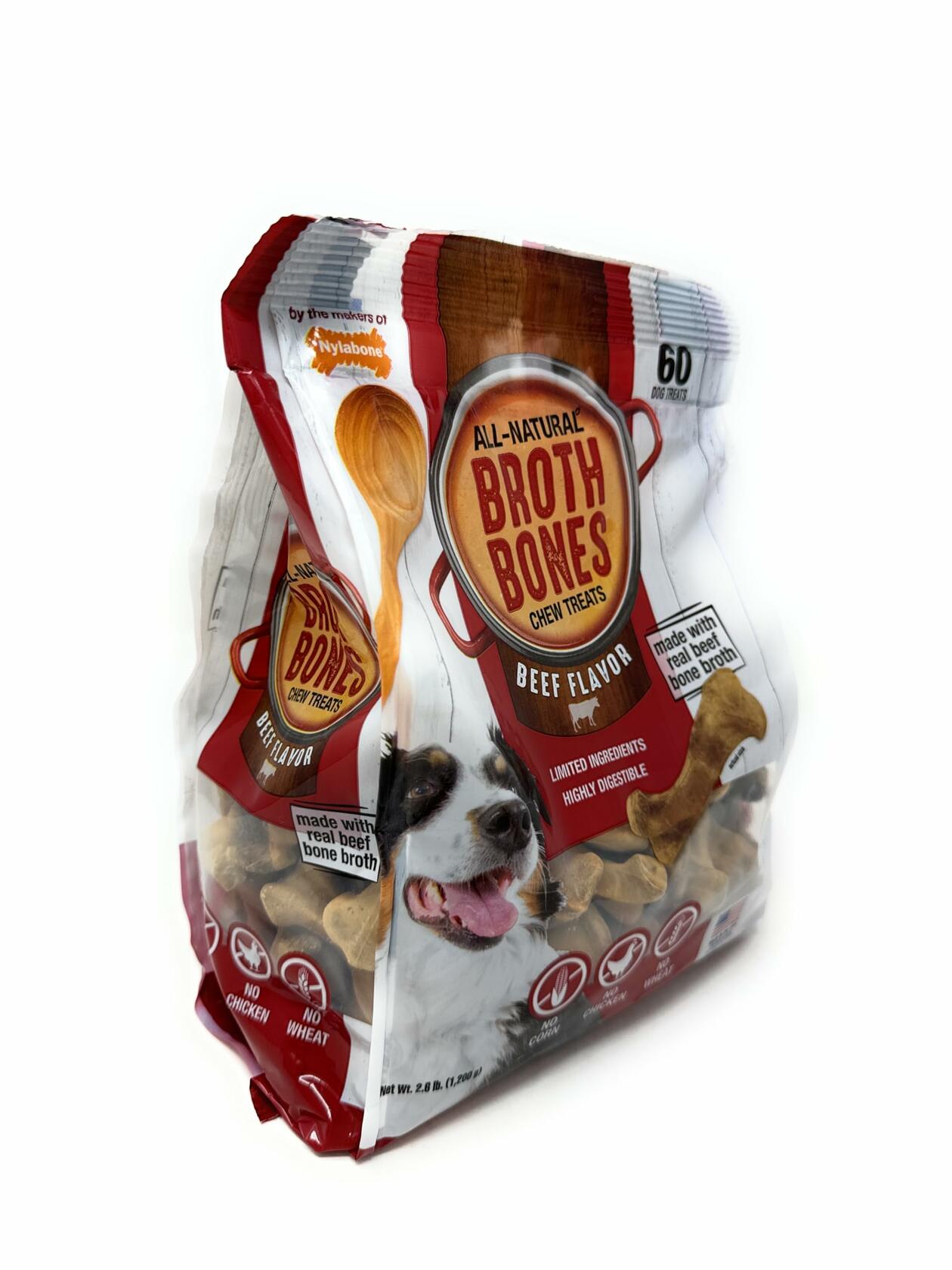 Nylabone Beef Broth Bones for Dogs, 60 Count, 2.6 Lbs