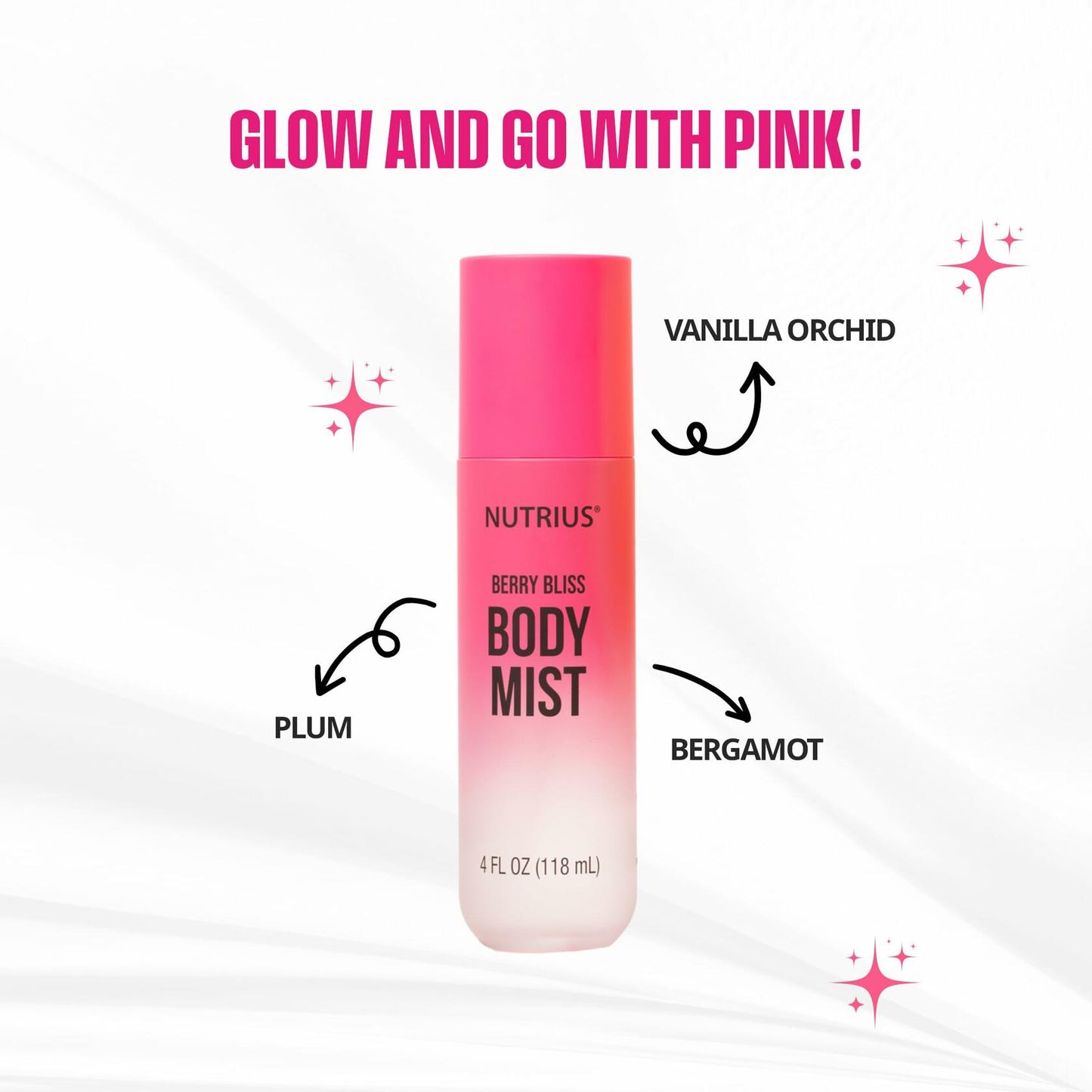 Nutrius Body Mist - Berry Bliss, 4 FL OZ - Refreshing and Hydrating Daily Fragrance
