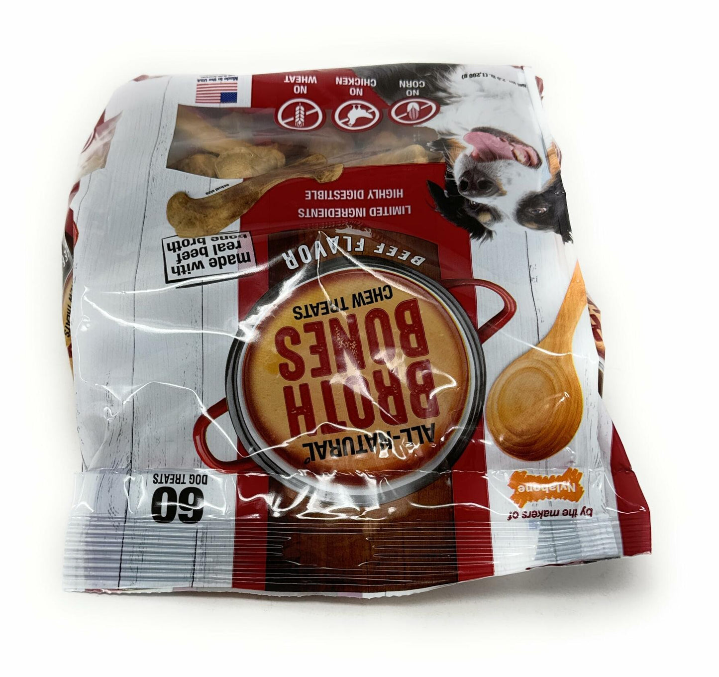 Nylabone Beef Broth Bones for Dogs, 60 Count, 2.6 Lbs