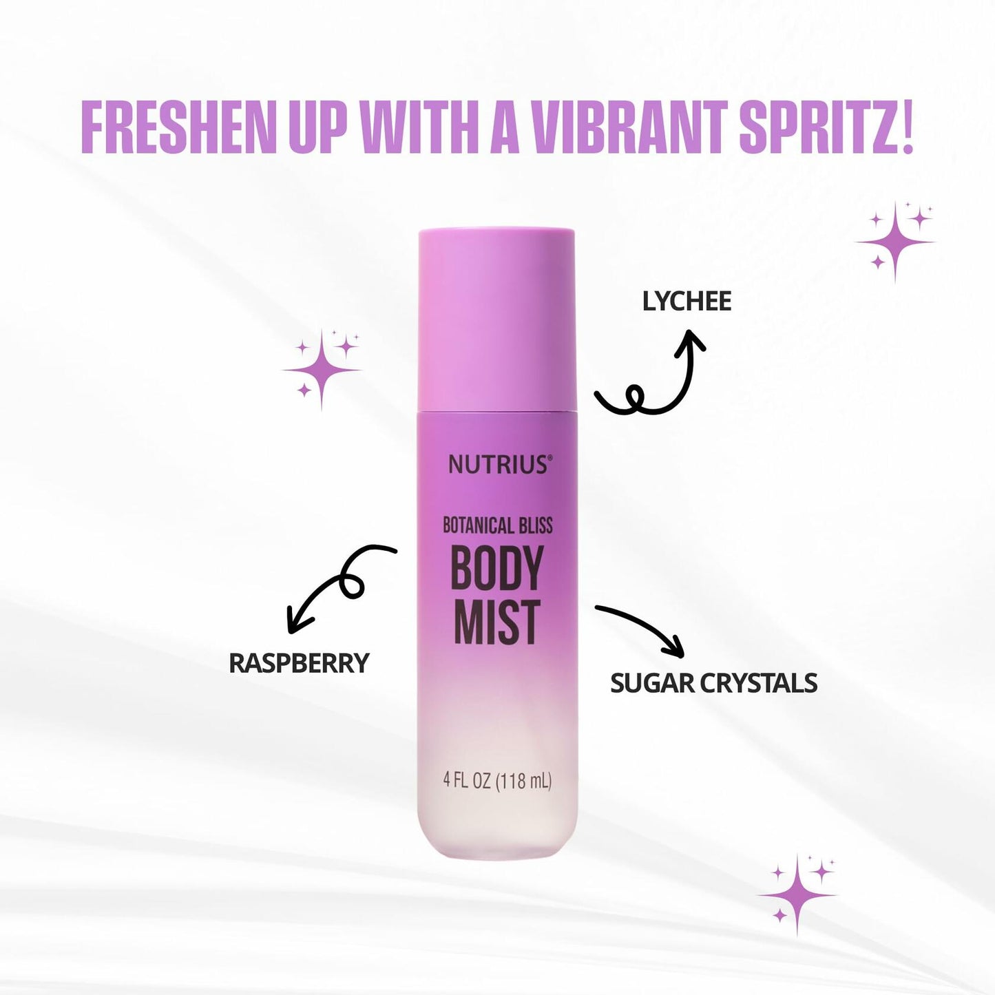 Nutrius Body Mist - Botanical Bliss, 4 FL OZ - Invigorating and Natural Daily Fragrance
