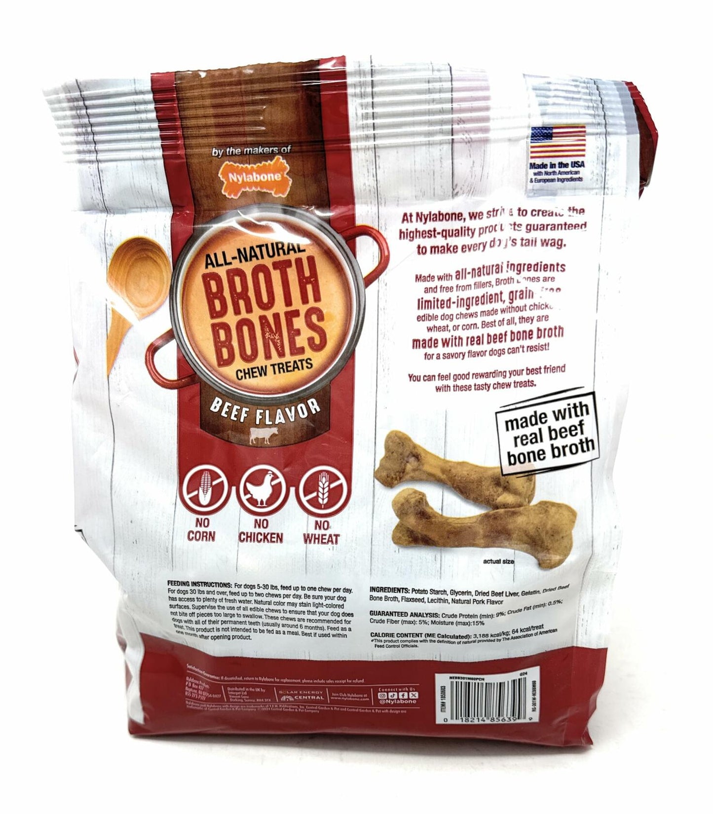 Nylabone Beef Broth Bones for Dogs, 60 Count, 2.6 Lbs