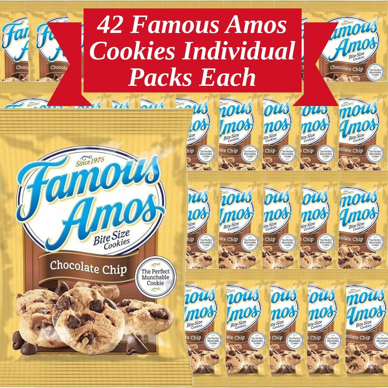 PRIME GRADE Famous Amos Chocolate Chip Cookies, 42ct of 2oz Bags, Bundle Vaule Box