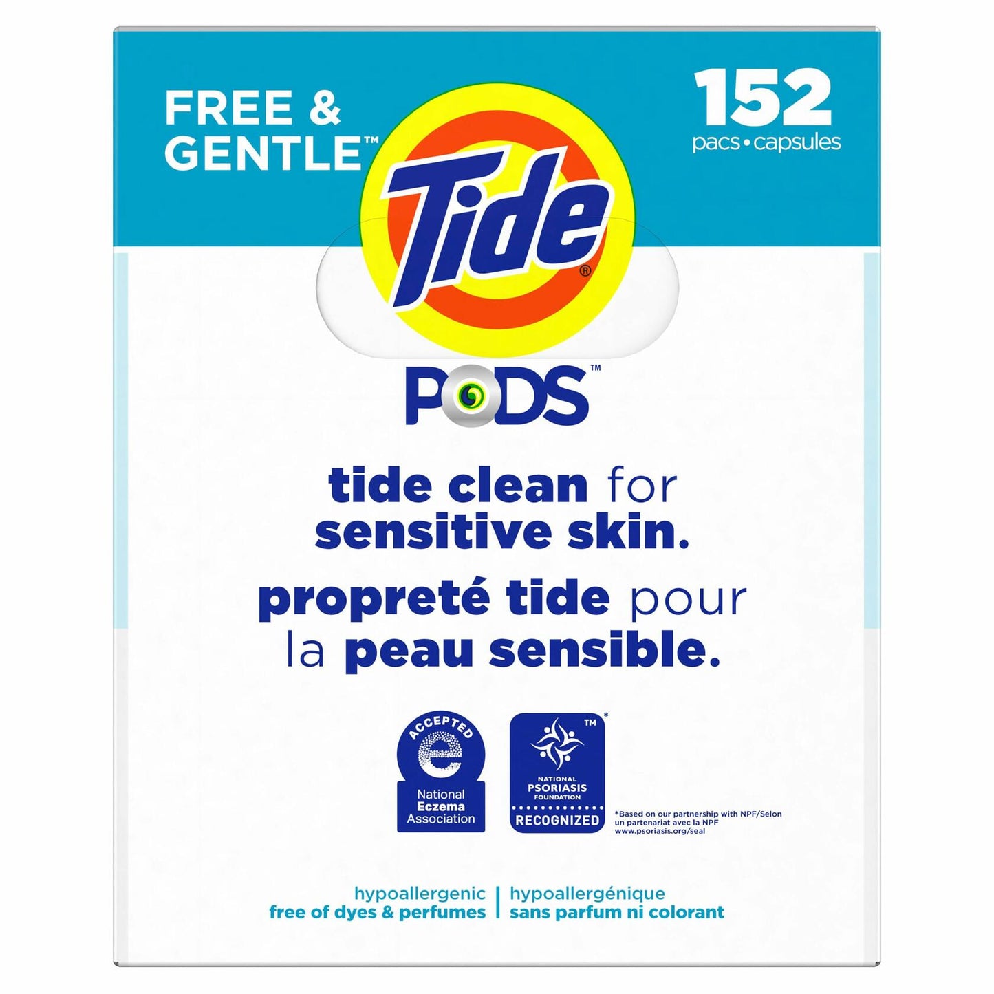 Tide PODS Liquid Laundry Detergent Pacs Free & Gentle 152-count, LARGE, White