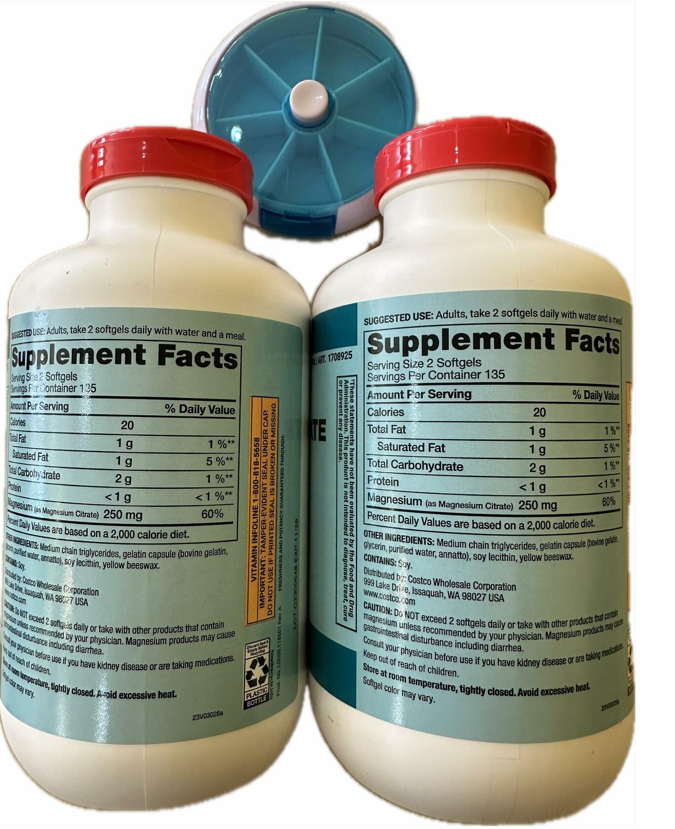 Kirkland Signature Magnesium Citrate 250mg Softgels (270 Count) (2 Pack)