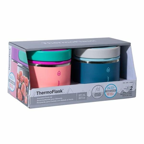 Thermoflask 20 oz Insulated Food Jar, 2-Pack, Pink and Blue, Hot 12 Hours Cold 24 Hours (Pink and Blue)