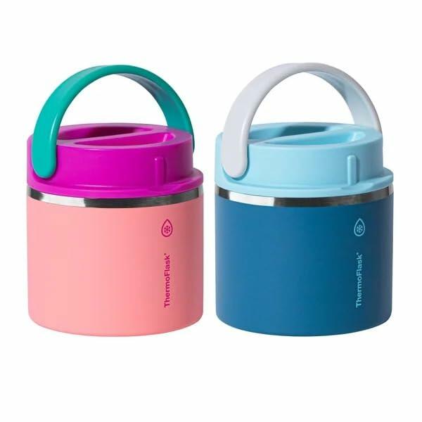 Thermoflask 20 oz Insulated Food Jar, 2-Pack, Pink and Blue, Hot 12 Hours Cold 24 Hours (Pink and Blue)