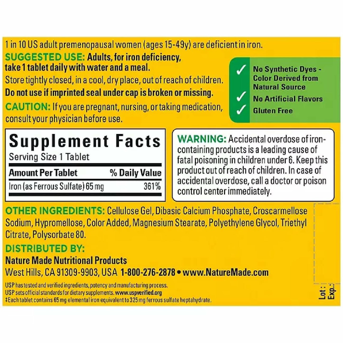 Nature Made Iron 65 mg (from Ferrous Sulfate) Tablets for Red Blood Cell Formation (365 ct.).