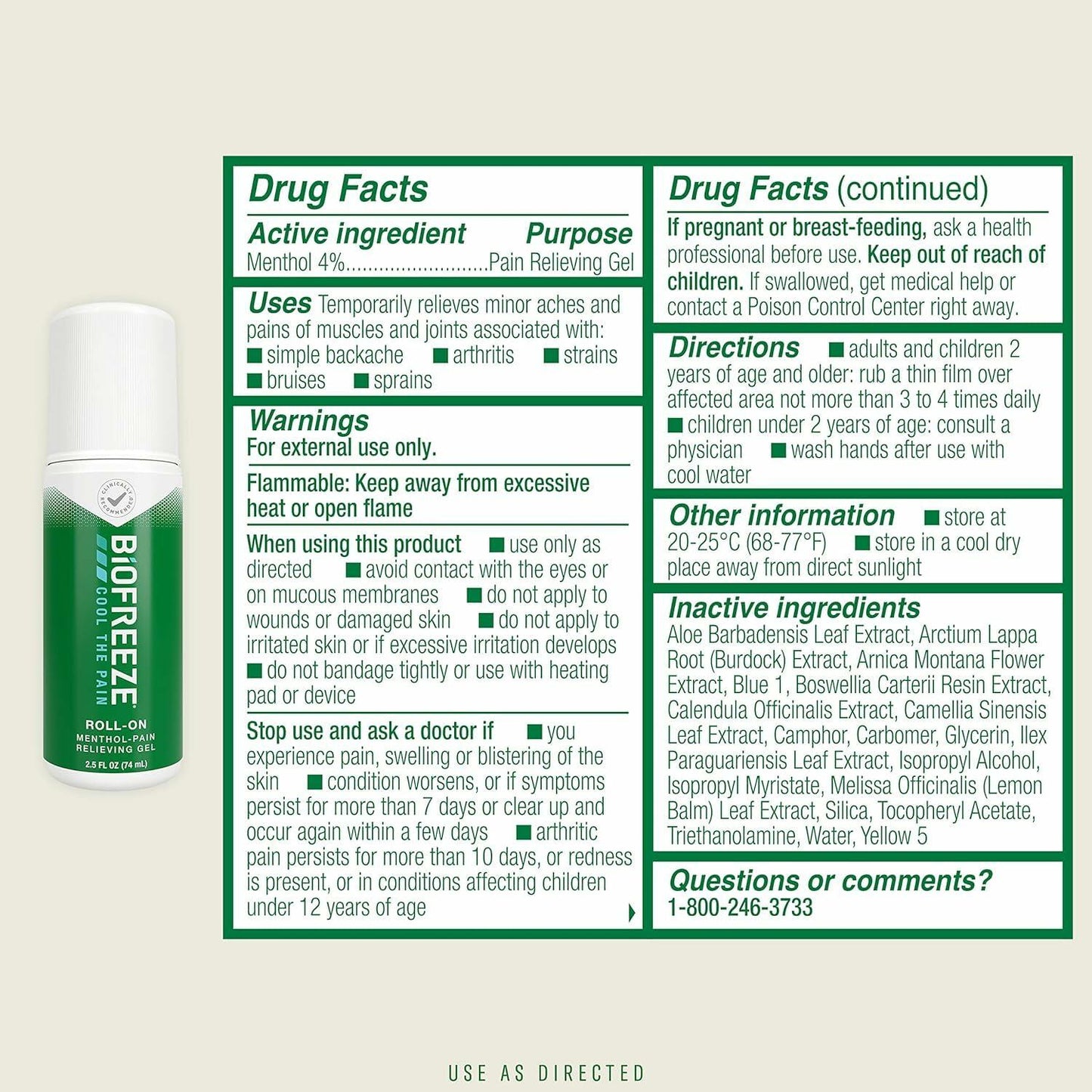 Biofreeze 13451 Roll-On Pain-Relieving Gel, 2.5 FL oz, Green Topical, Arthritis, Strains, Bruises, & Sprains (7.5 Fl Oz (Pack of 3), 3, Count)