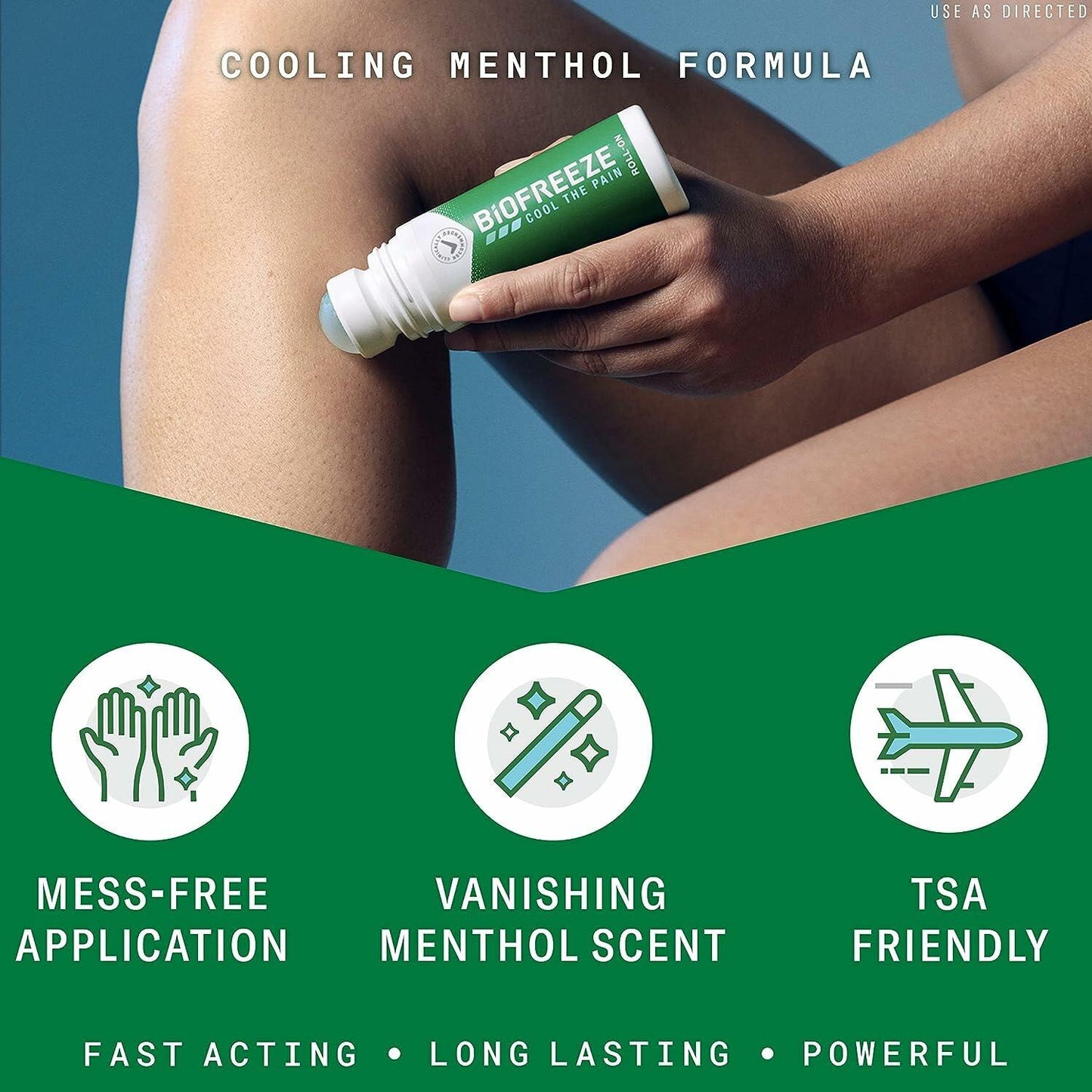 Biofreeze 13451 Roll-On Pain-Relieving Gel, 2.5 FL oz, Green Topical, Arthritis, Strains, Bruises, & Sprains (7.5 Fl Oz (Pack of 3), 3, Count)