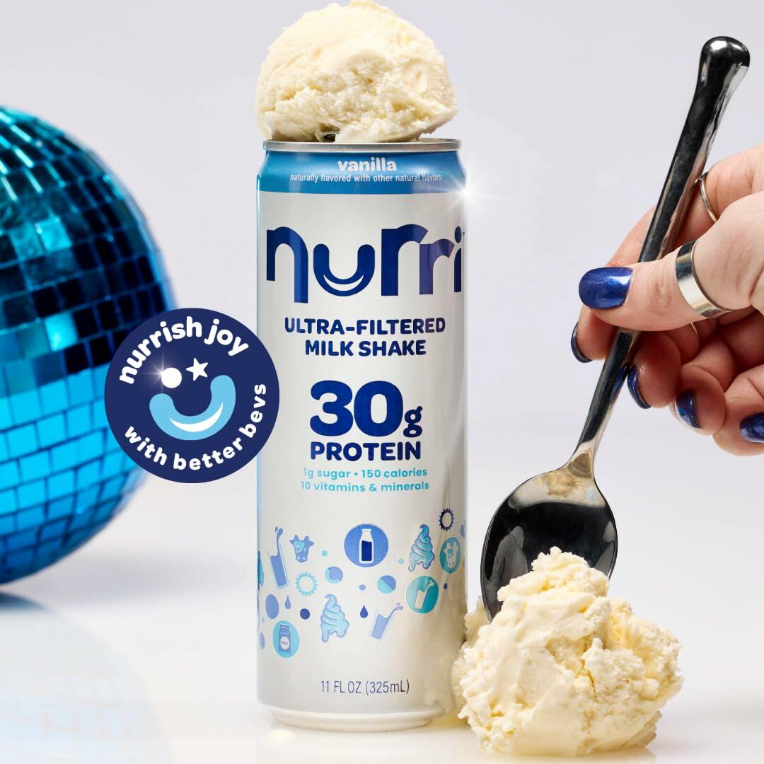 Nurri - 30g Protein Ultra Filtered Milk Shake – Vanilla - Lactose Free, Low Sugar, 150 Calories, 10 Vitamins and Minerals - 11 fl oz, 12 Cans
