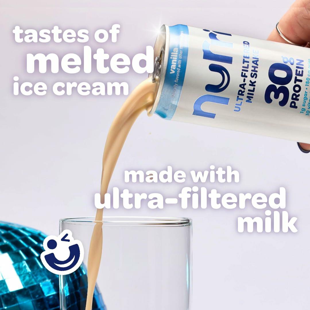 Nurri - 30g Protein Ultra Filtered Milk Shake – Vanilla - Lactose Free, Low Sugar, 150 Calories, 10 Vitamins and Minerals - 11 fl oz, 12 Cans