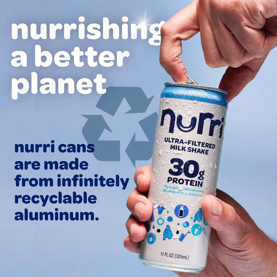 Nurri - 30g Protein Ultra Filtered Milk Shake – Vanilla - Lactose Free, Low Sugar, 150 Calories, 10 Vitamins and Minerals - 11 fl oz, 12 Cans