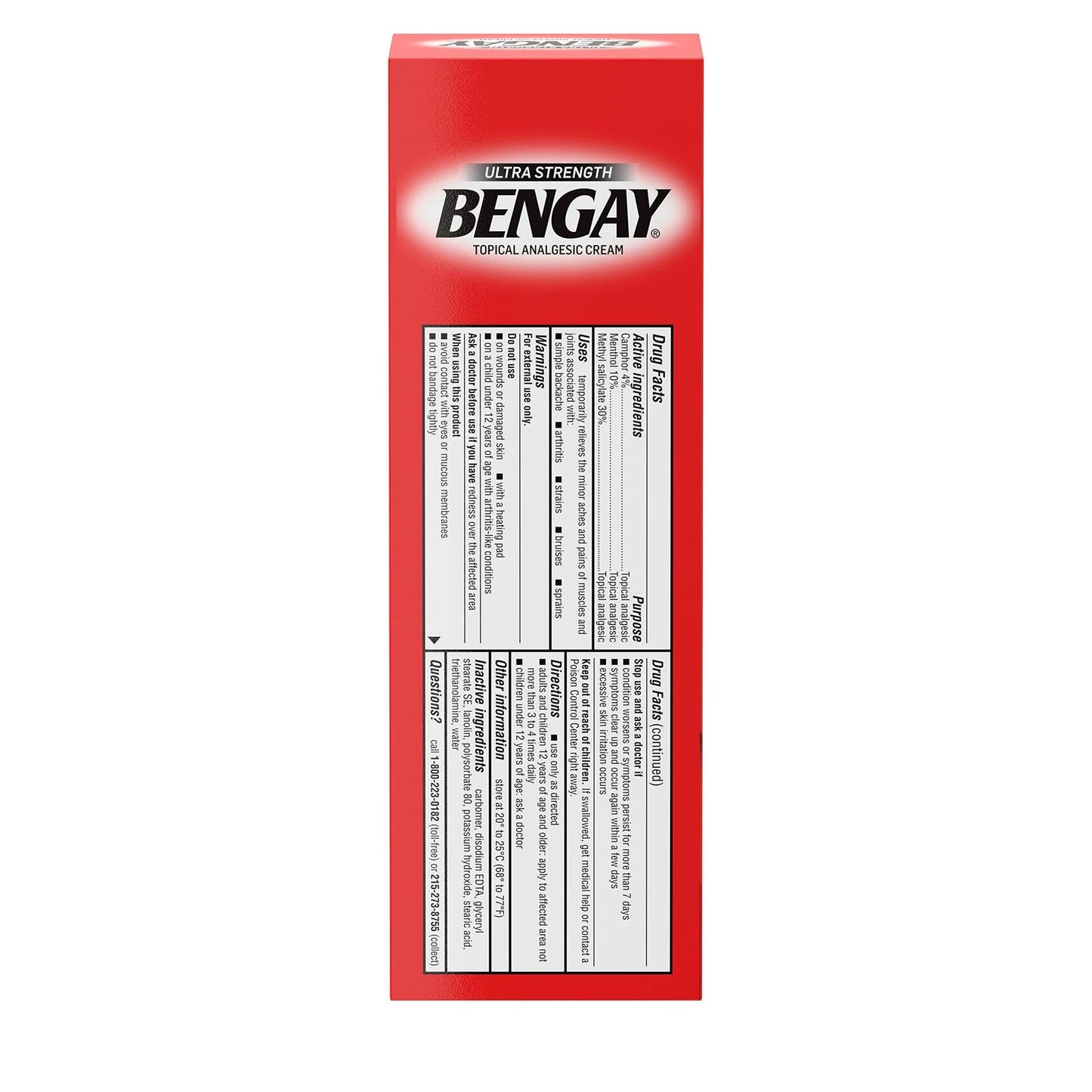 Bengay Ultra Strength Topical Pain Relief Cream, Non-Greasy Topical Analgesic for Minor Arthritis, Muscle, Joint and Back Pain, Camphor, Menthol and Methyl Salicylate, 4 OZ