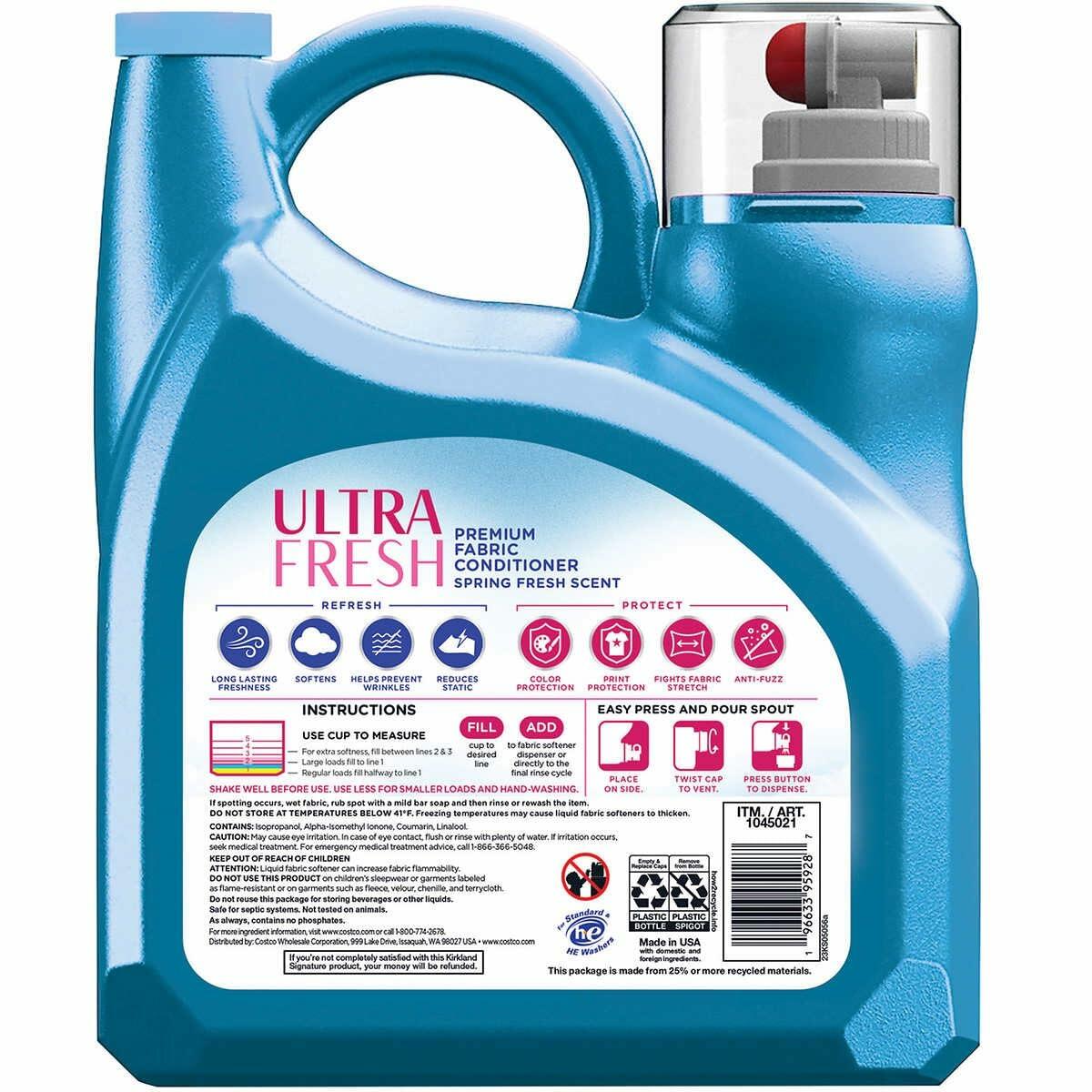 Kirkland Signature Ultra Fresh Premium Fabric Softener, Spring Fresh, 187 Fl Oz