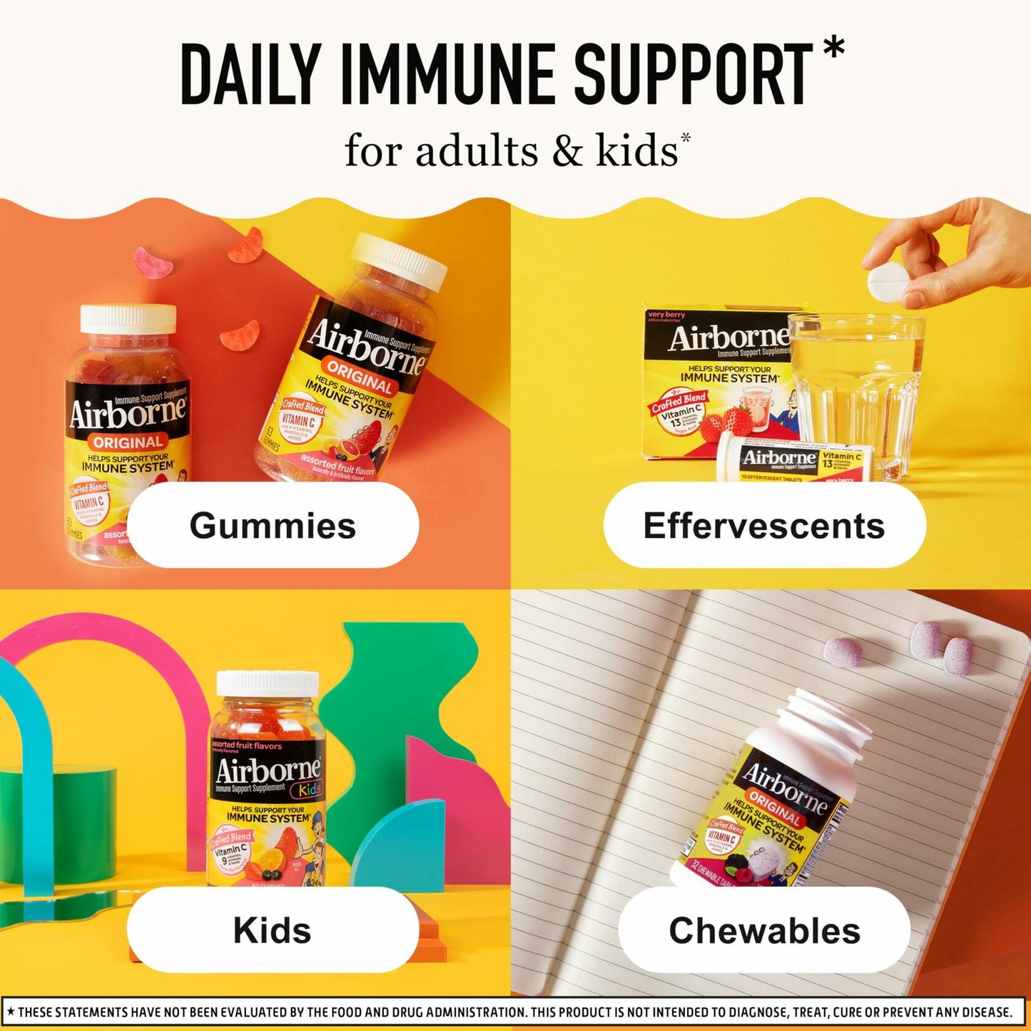 Airborne 750mg Vitamin C Gummies for Adults, Immune Support Gummies with Powerful Antioxidants VIT C & E, Caffeine Free - 2x63ct Bottle (42 Servings), Assorted Fruit Flavor