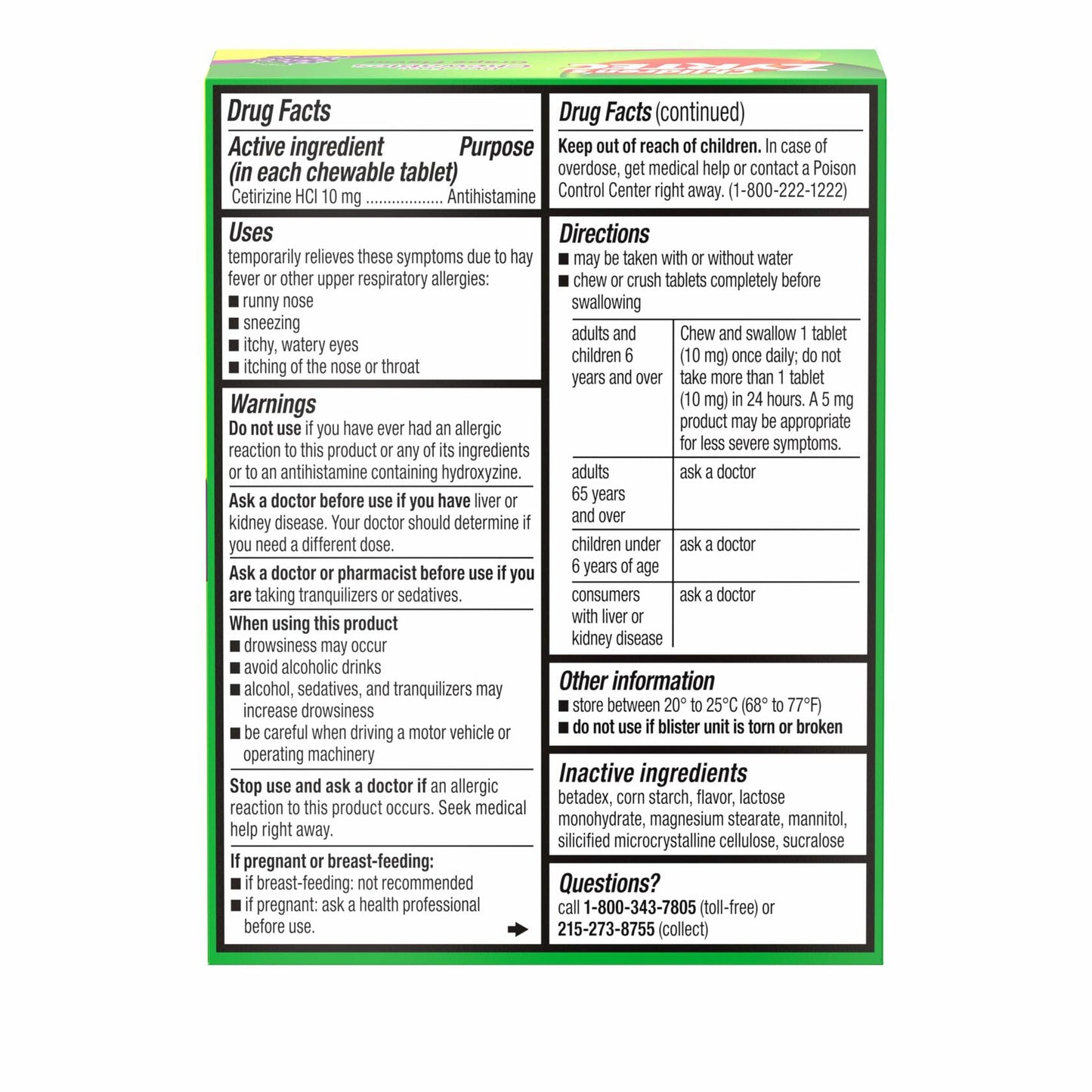 Zyrtec Children's Dye-Free Chewables for 24 Hour Allergy Relief, 10 mg Cetirizine Hydrochloride Antihistamine Tablets, Kids Allergy Medicine Relieves Sneezing & Itchy Throat, Grape, 24 ct