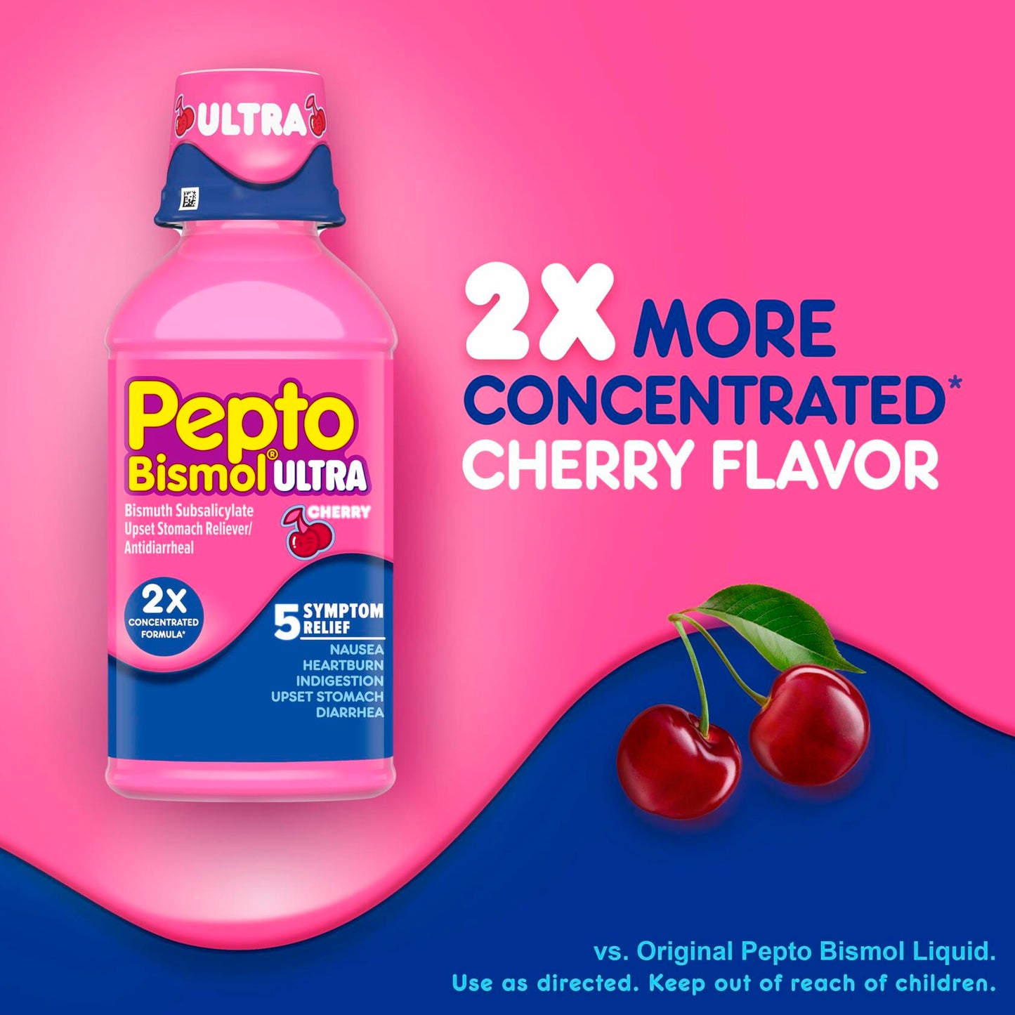 Pepto Bismol Liquid Ultra for Nausea, Heartburn, Indigestion, Upset Stomach, and Diarrhea - 5 Symptom Fast Relief, Cherry Flavor 12 oz (Pack of 3)